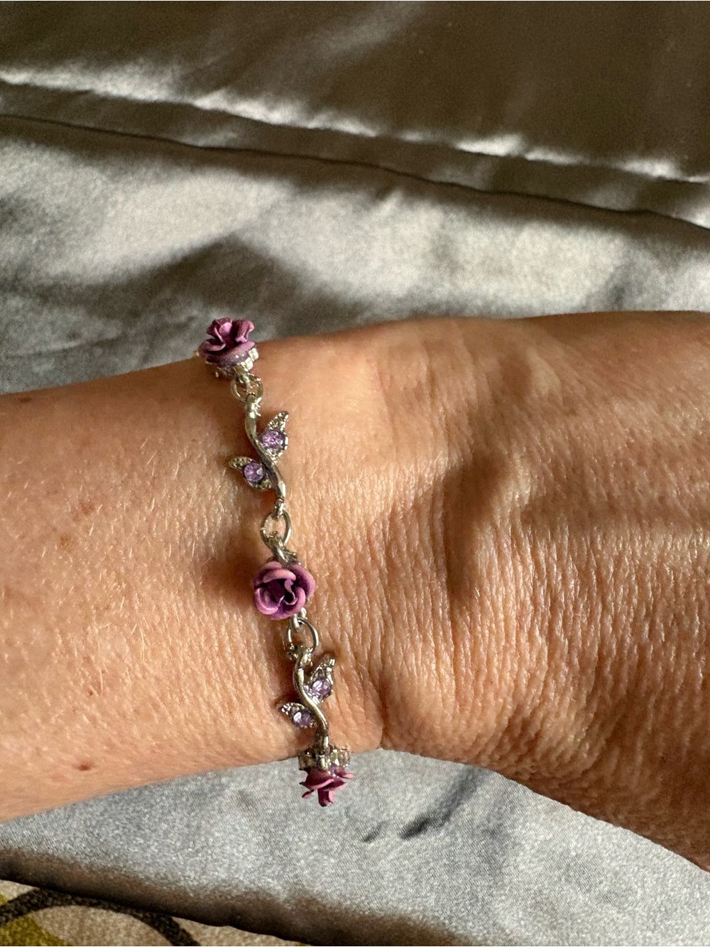Fairycore Silver Plated 3D Purple Rose Flower Bracelet Romantic Cottagecore